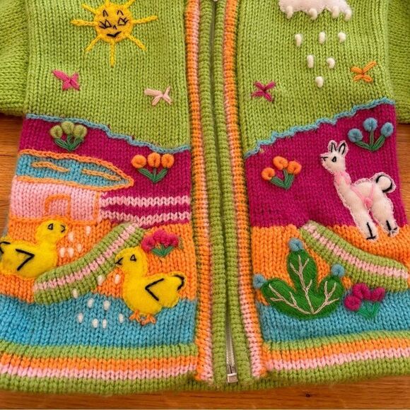 Kids Crochet Knit Zip Up Hoodie Sweater Jacket - Picture 2 of 5